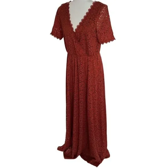 Baltic Born Brown and Orange Wrap Maxi Dress with Ruffled V-Neck - Picture 12 of 15